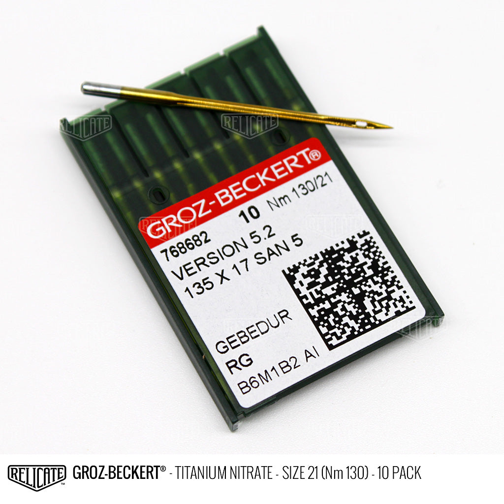 Groz-Beckert 135x17 Titanium Nitrate Needles Size 21 (Nm 130) - 768682 / 10 Pack - Relicate Leather Automotive Interior Upholstery