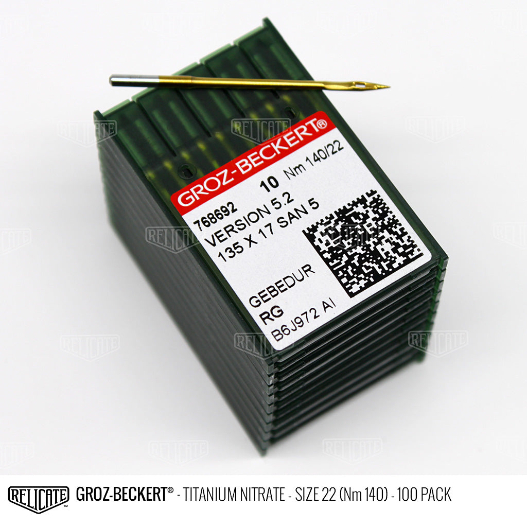 Groz-Beckert 135x17 Titanium Nitrate Needles Size 22 (Nm 140) - 768692 / 100 Pack - Relicate Leather Automotive Interior Upholstery