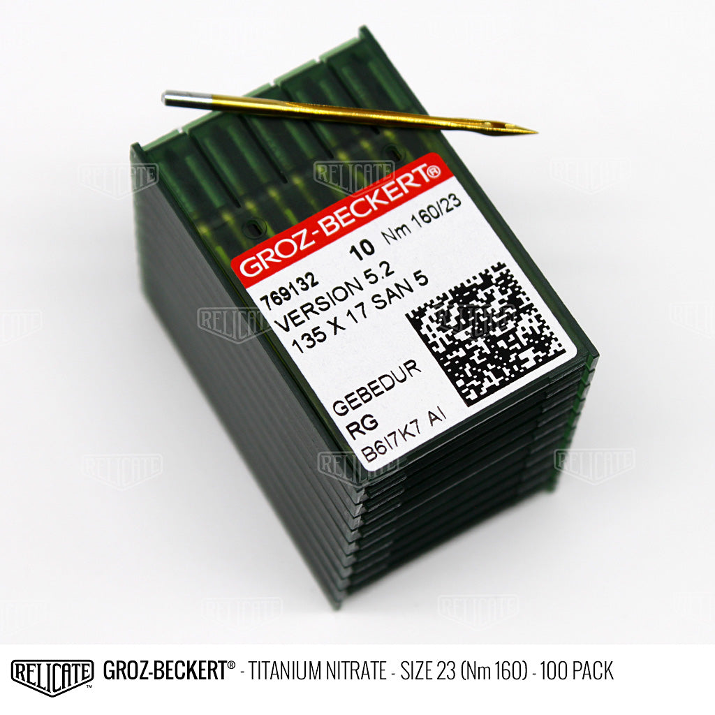 Groz-Beckert 135x17 Titanium Nitrate Needles Size 23 (Nm 160) - 769132 / 100 Pack - Relicate Leather Automotive Interior Upholstery