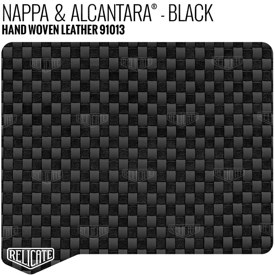 Hand Woven Leather - Nappa & Alcantara - Black Product / 6 Linear Inches - Relicate Leather Automotive Interior Upholstery