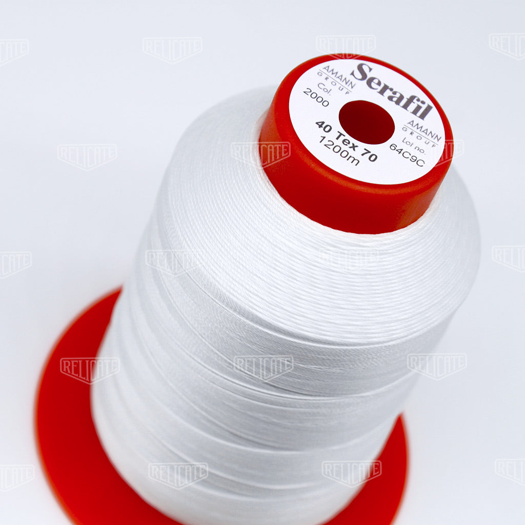 Amann White Threads Serafil Color 2000 / SIZE 40 (TEX 70) - 4 OZ - Relicate Leather Automotive Interior Upholstery