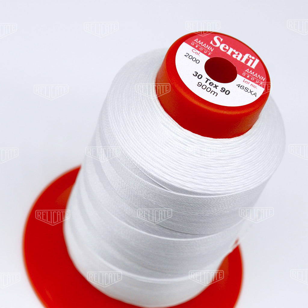 Amann White Threads Serafil Color 2000 / SIZE 30 (TEX 90) - 4 OZ - Relicate Leather Automotive Interior Upholstery
