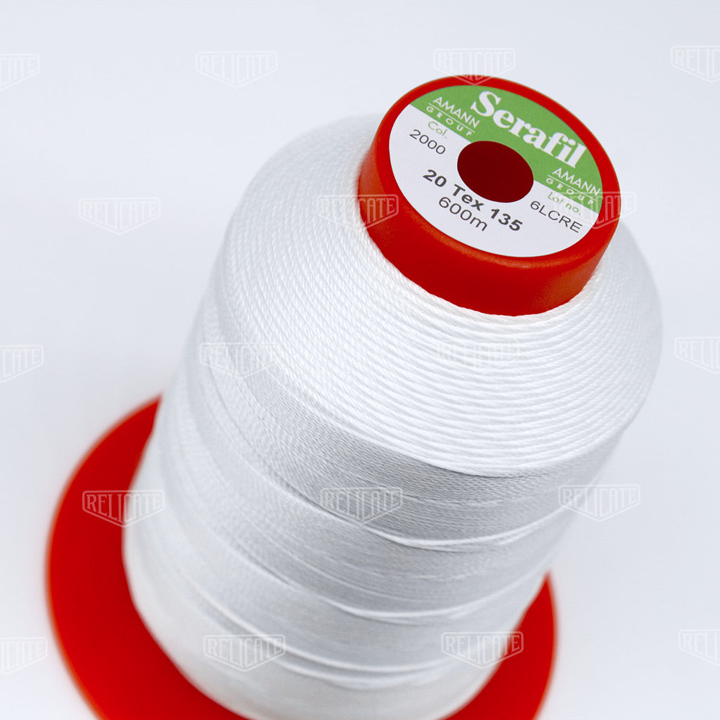 Amann White Threads Serafil Color 2000 / SIZE 20 (TEX 135) - 4 OZ - Relicate Leather Automotive Interior Upholstery