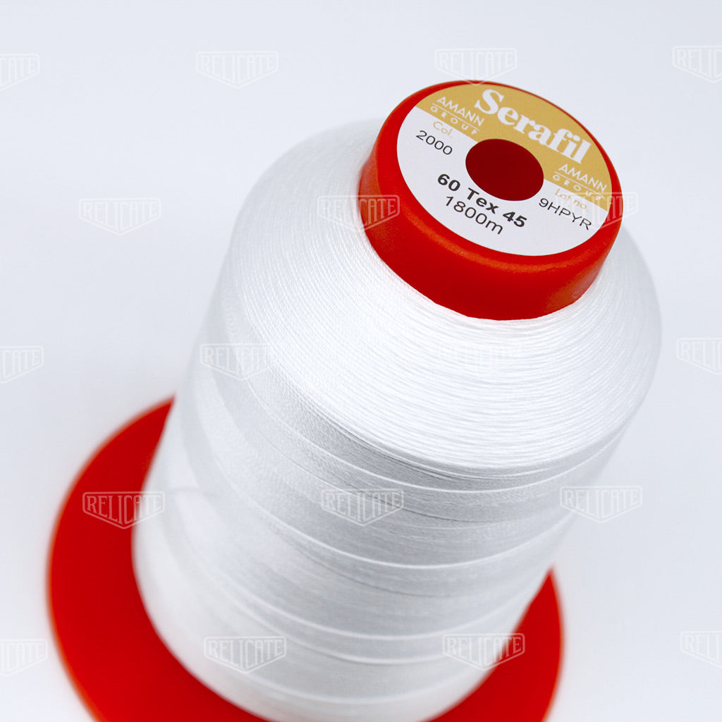 Amann White Threads Serafil Color 2000 / SIZE 60 (TEX 45) - 4 OZ - Relicate Leather Automotive Interior Upholstery
