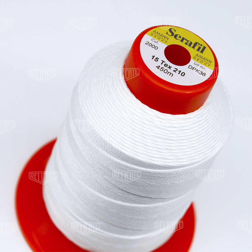 Amann White Threads Serafil Color 2000 / SIZE 15 (TEX 210) - 4 OZ - Relicate Leather Automotive Interior Upholstery