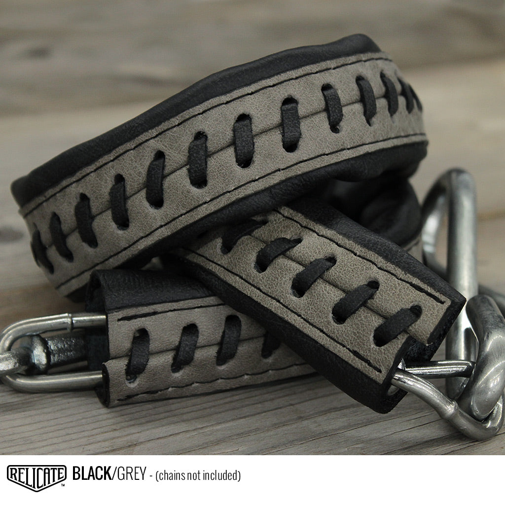 Leather Tailgate Chain Covers - Chevy/GMC '41-'53 Chevy/GMC / Black w/Grey accent - Relicate Leather Automotive Interior Upholstery