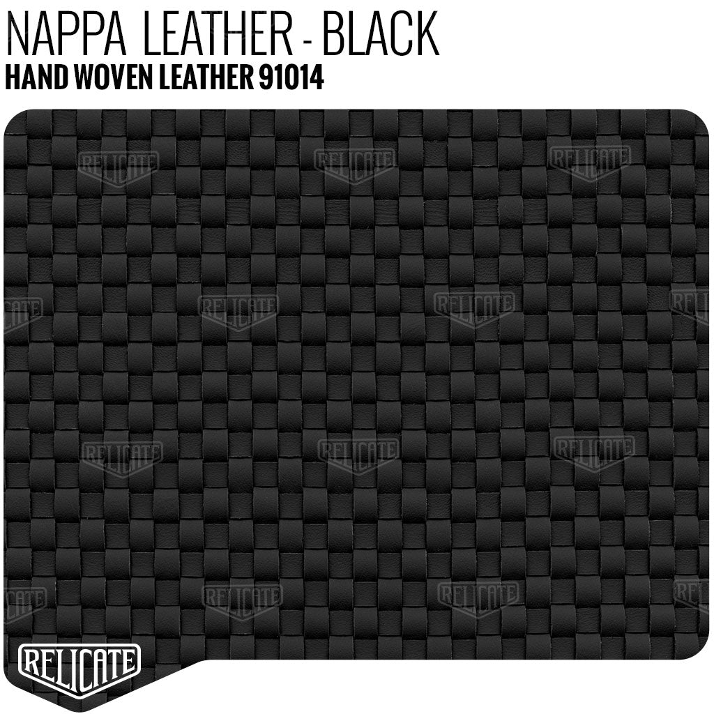 Hand Woven Leather - Nappa Leather - Black Product / 6 Linear Inches - Relicate Leather Automotive Interior Upholstery