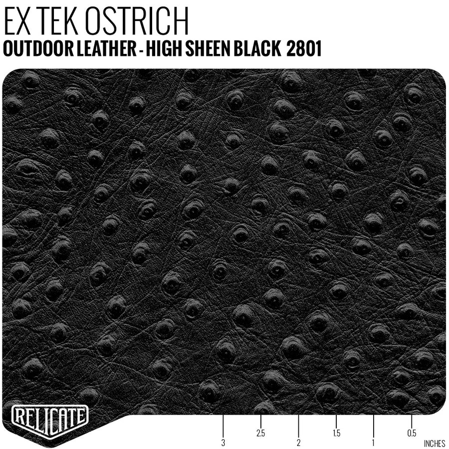 EX TEK Outdoor Leather - Ostrich High Sheen Black Product / 1/2 Hide - Relicate Leather Automotive Interior Upholstery