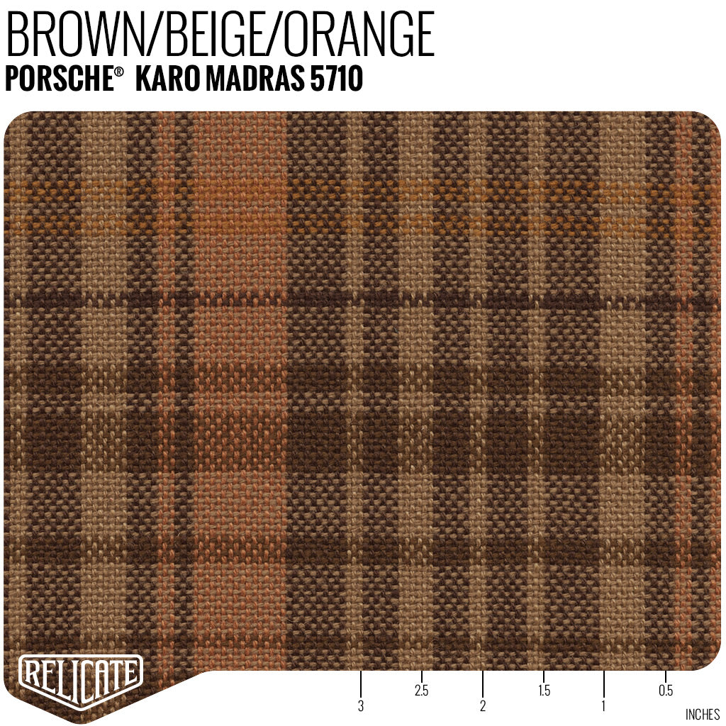 Porsche Karo Madras Seat Fabric - Brown / Beige / Orange Product / Brown / Beige / Orange - Relicate Leather Automotive Interior Upholstery