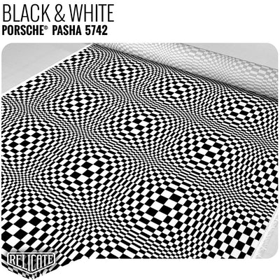 Porsche Pasha Checkerboard Seat Fabric - Black & White  - Relicate Leather Automotive Interior Upholstery