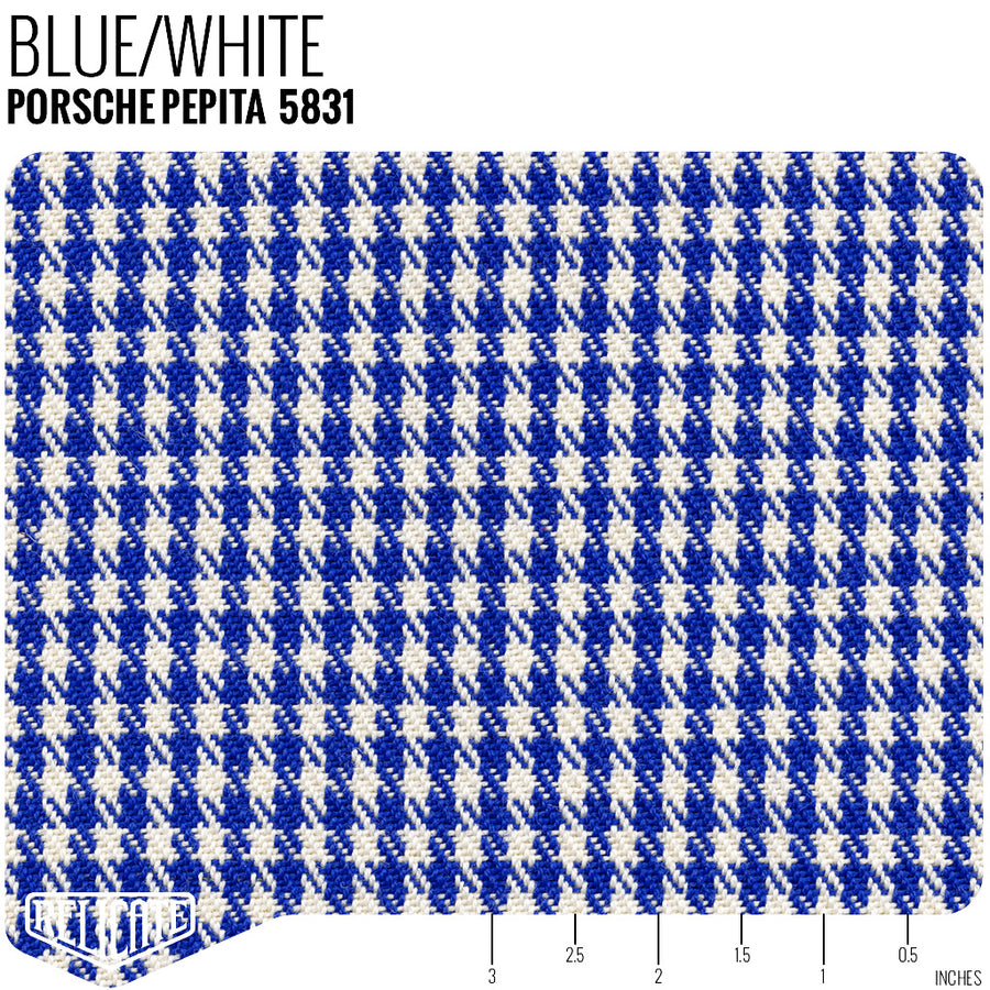 Porsche Pepita Houndstooth Seat Fabric - Blue/White Product / Blue/White - Relicate Leather Automotive Interior Upholstery