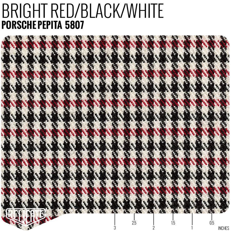 Porsche Pepita Houndstooth Seat Fabric - Bright Red/Black/White Product / Bright Red/Black/White - Relicate Leather Automotive Interior Upholstery