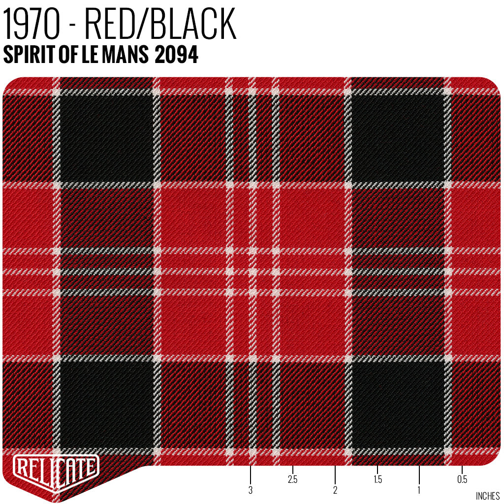 Spirit of Le Mans Plaid Fabric - 1970 - Red/Black Yardage - Relicate Leather Automotive Interior Upholstery