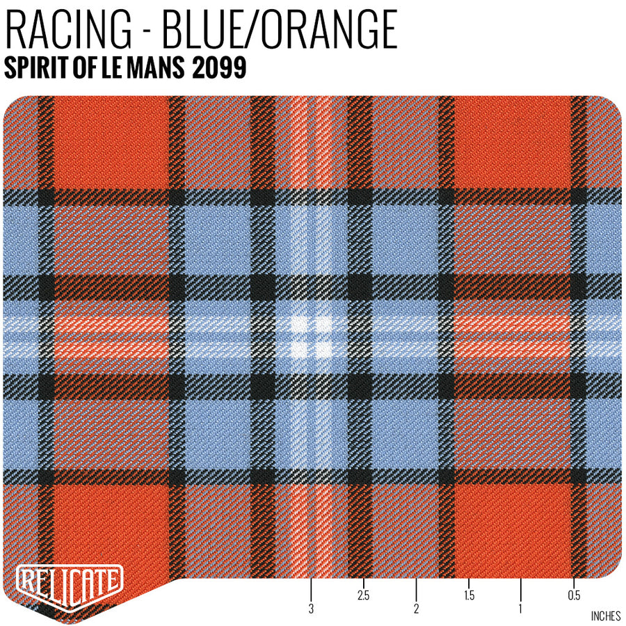 Spirit of Le Mans Plaid Fabric - Racing - Blue / Orange Product / Blue/Orange - Relicate Leather Automotive Interior Upholstery