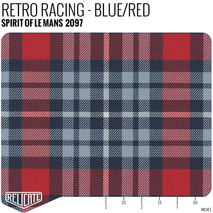 Spirit of Le Mans Plaid Fabric - Retro Racing - Blue / Red Product / Blue/Red - Relicate Leather Automotive Interior Upholstery