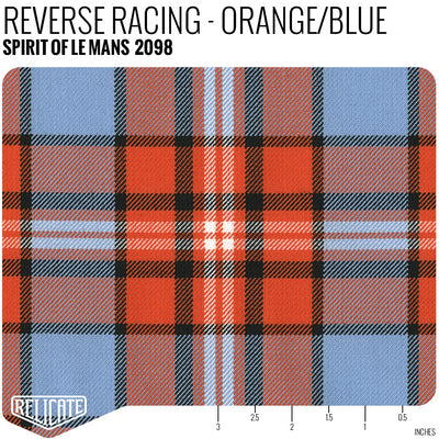 Plaid by the Linear Foot SOLM Reverse Racing - Orange/Blue 2098 - Linear Foot - Relicate Leather Automotive Interior Upholstery