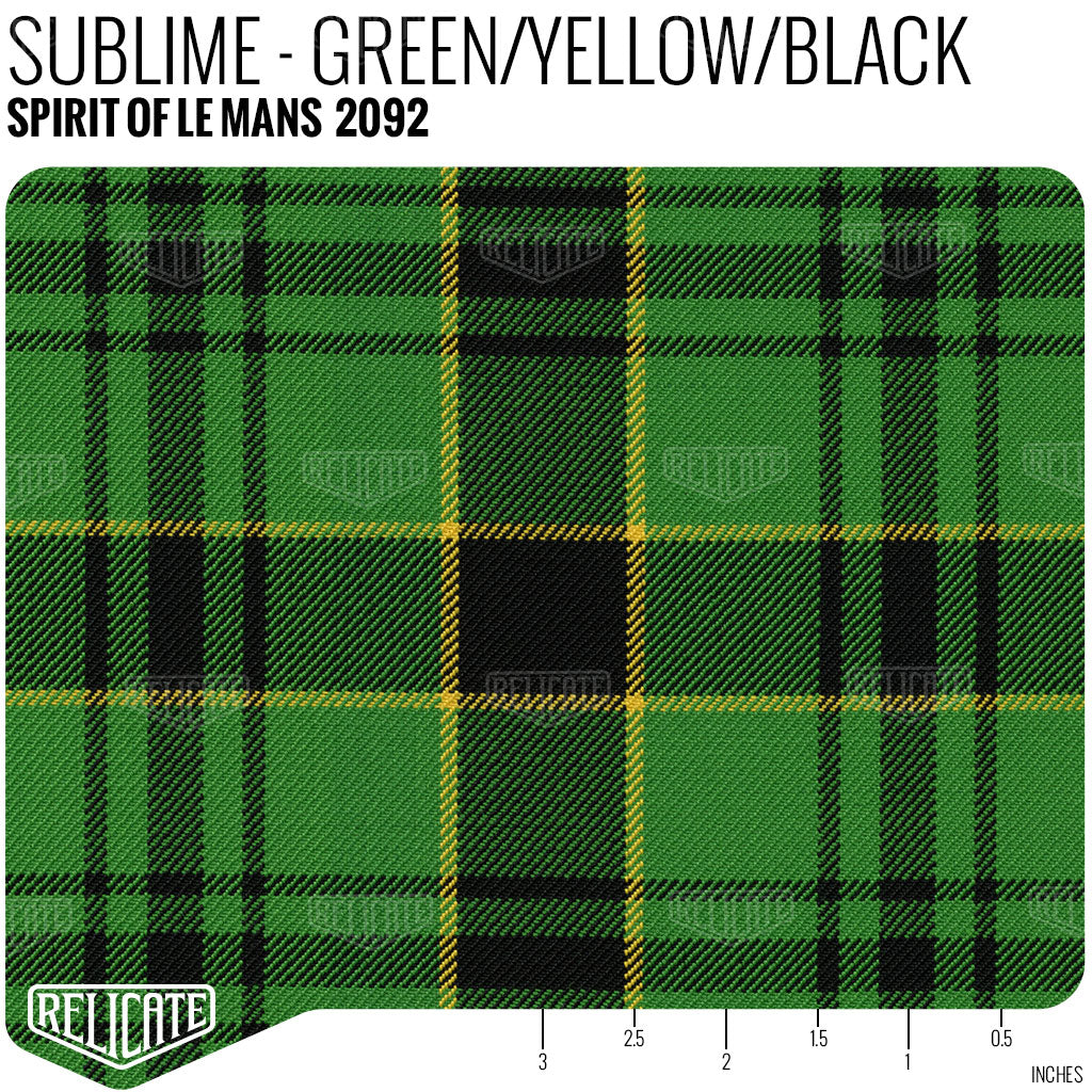 Spirit of Le Mans Plaid Fabric - Sublime - Green / Yellow / Black Yardage - Relicate Leather Automotive Interior Upholstery