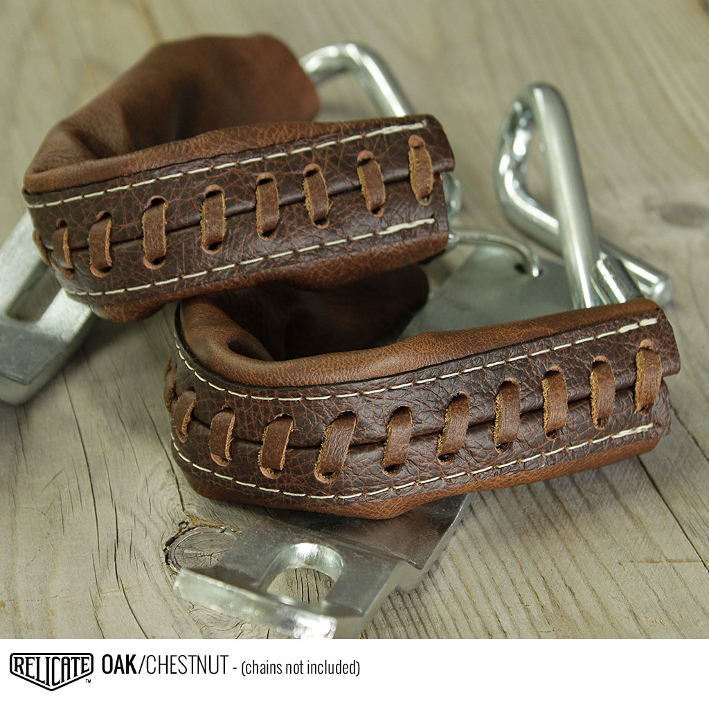 Leather Tailgate Chain Covers - Chevy/GMC '41-'53 Chevy/GMC / Oak/Chestnut w/Black Lace - Relicate Leather Automotive Interior Upholstery