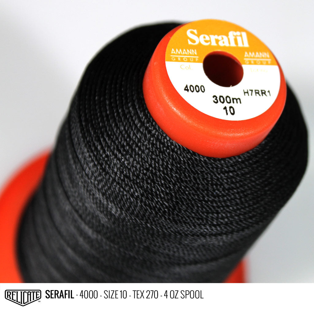 Amann Black Threads Serafil Color 4000 / SIZE 10 (TEX 270) - 4 OZ - Relicate Leather Automotive Interior Upholstery