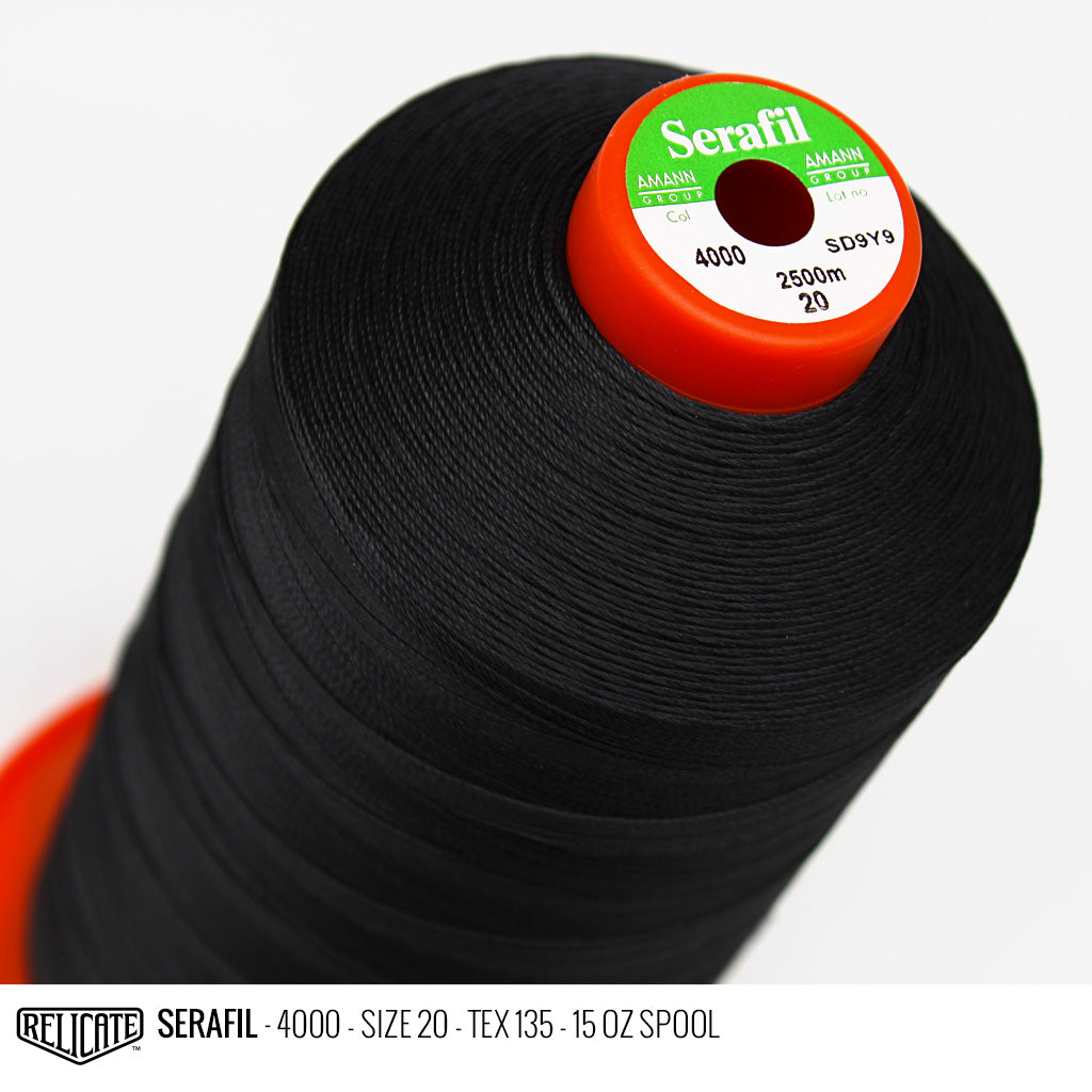 Amann Black Threads Serafil Color 4000 / SIZE 20 (TEX 135) - 15 OZ - Relicate Leather Automotive Interior Upholstery