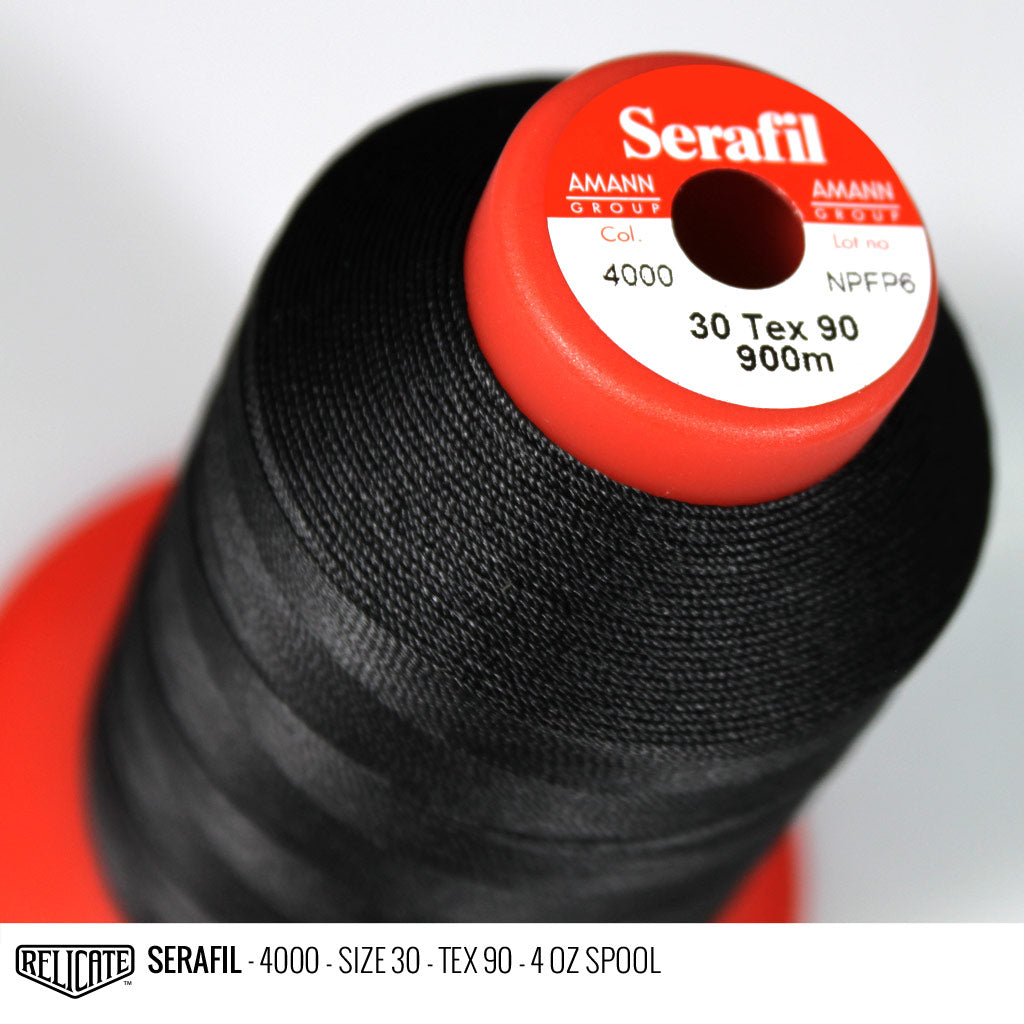 Amann Black Threads Serafil Color 4000 / SIZE 30 (TEX 90) - 4 OZ - Relicate Leather Automotive Interior Upholstery