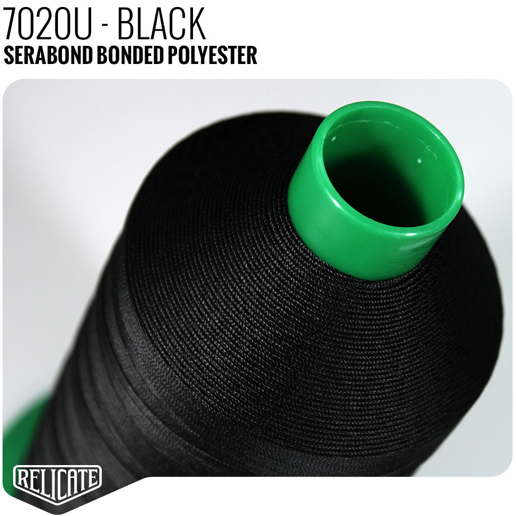 Serabond Bonded Polyester Outdoor Thread - SIZE 20 (TEX 135) Black - 7020U - Size 20 (TEX 135) - 1LB - Relicate Leather Automotive Interior Upholstery