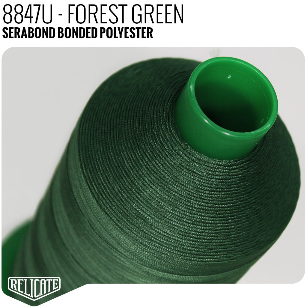 Serabond Bonded Polyester Outdoor Thread - SIZE 30 (TEX 90) - 8OZ Forest Green - 8847U - Size 30 (TEX 90) - 8 OZ - Relicate Leather Automotive Interior Upholstery