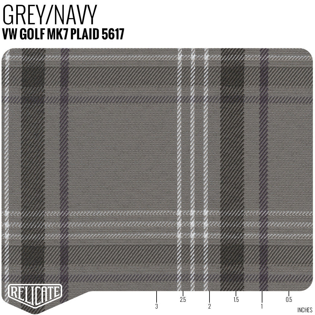 Golf MK7 Style Plaid Tartan Fabric - Grey/Navy - Relicate