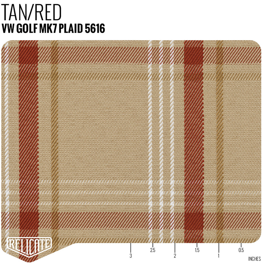 Golf MK7 Style Plaid Tartan Fabric - Tan Product / Tan/Red - Relicate Leather Automotive Interior Upholstery